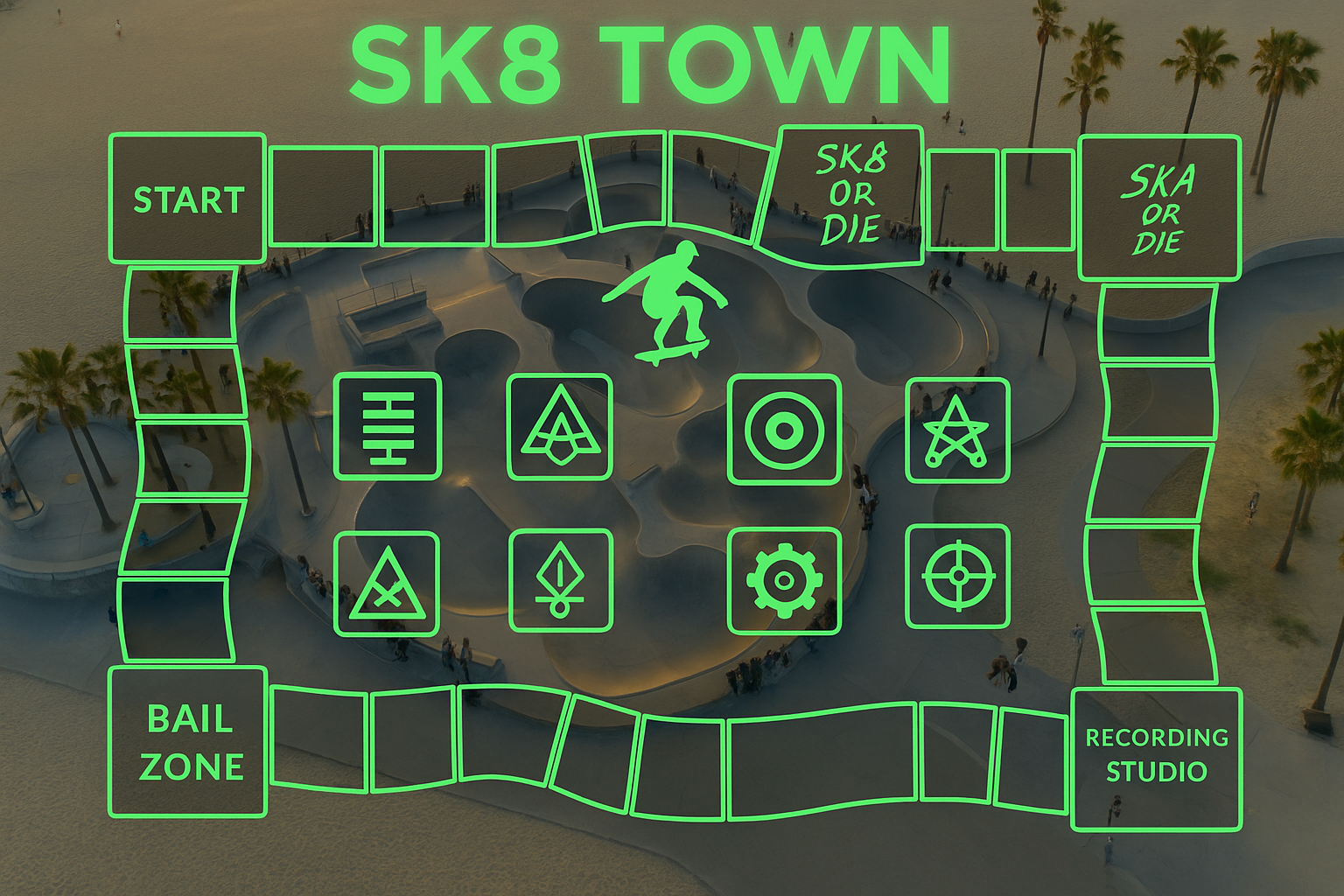 SK8 TOWN neon skatepark board game map